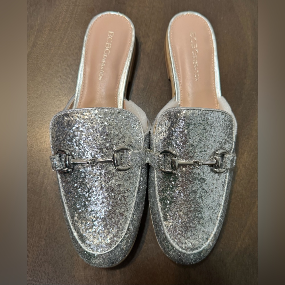 BCBGeneration Sparkling Silver Clogs